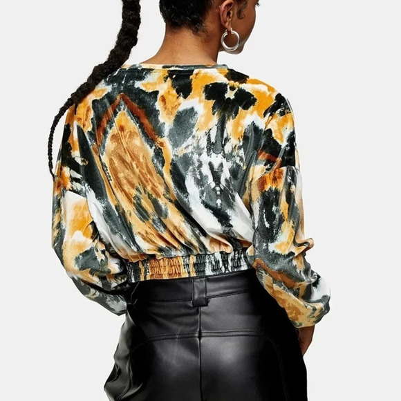 NWT TopShop Long Sleeve Velour Crop Tie Dye Top 8 - Picture 4 of 8